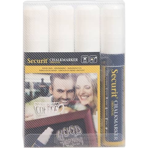 Pennarello a gesso liquido Securit® a punta grande 7-15 mm bianco conf. da 4 - SMA720-V4-WT
